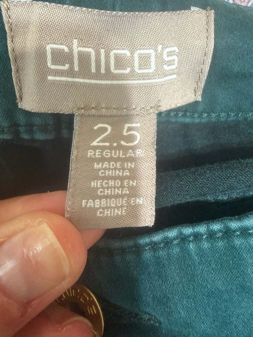 Chico's Women's Solid Dark Green Stretch Straight Leg Casual Pants - Picture 2 of 7